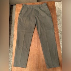 Grey dress pants with thin white pinstripes, barely worn,  no flaws